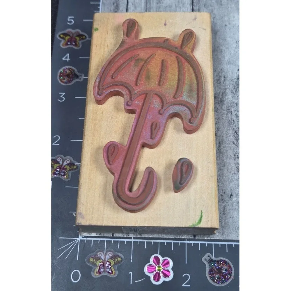 Anita's Umbrella Rain Rubber Stamp Wood #O43